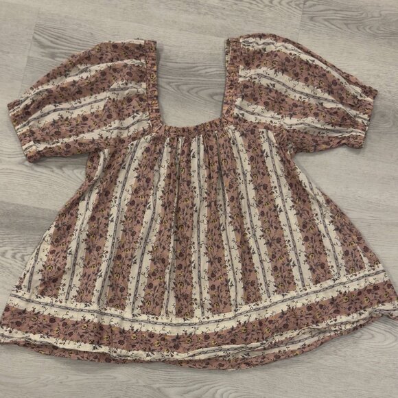 Free People Vintage Lover Blouse Relaxed Cotton Babydoll Cottage Floral Sz M EUC - Picture 2 of 6